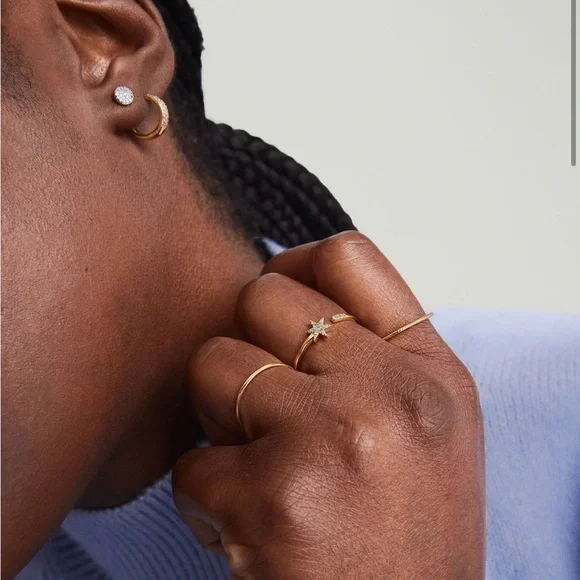 LIKE NEW MEJURI 14K YELLOW GOLD, PAVÉ NATURAL DIAMOND STAR OPEN RING 7 + 🎁 - Picture 3 of 5